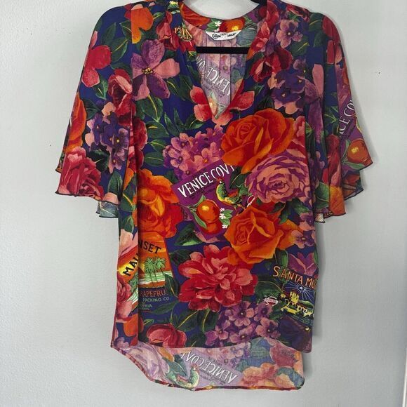 Jams World‎ Santa Monica Rayon Short Sleeve Butterfly Sleeve Blouse Hawaiian XS - Picture 9 of 11